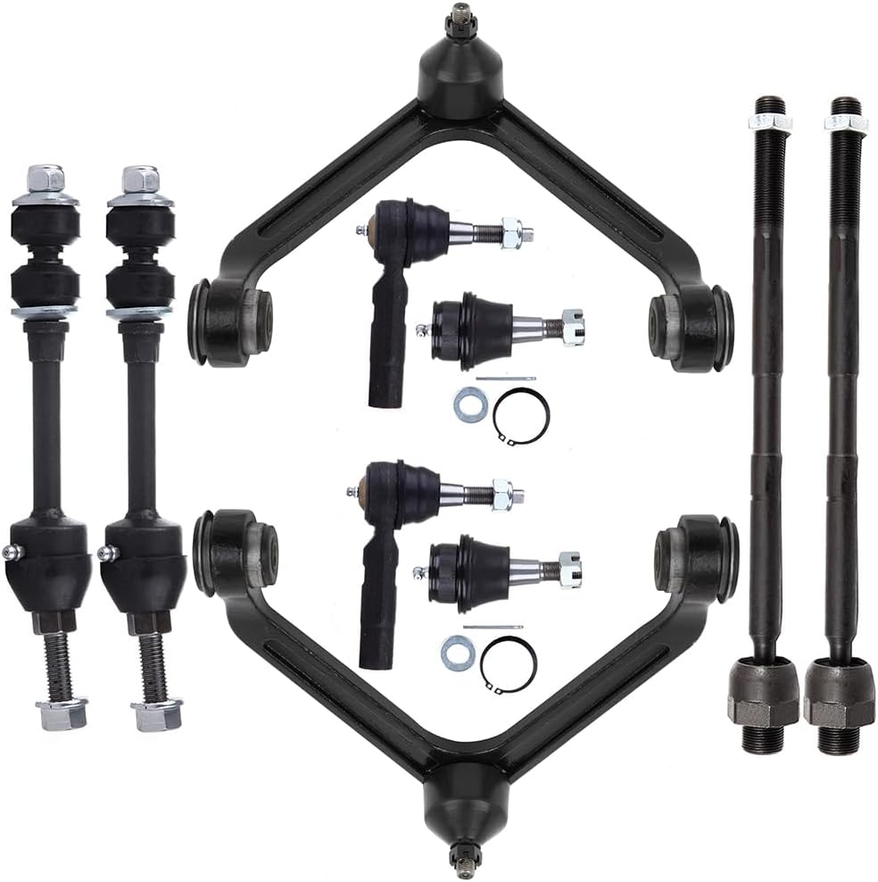 10PCS Suspension Kit - Front Control Arm Ball Joint Tie Rod End Sway Bar End Link for 2002 2003 2004 2005 For Dodge Ram 1500 Rwd 5-Lug Models, EV407 K7411 ES3538 K7400 K7424