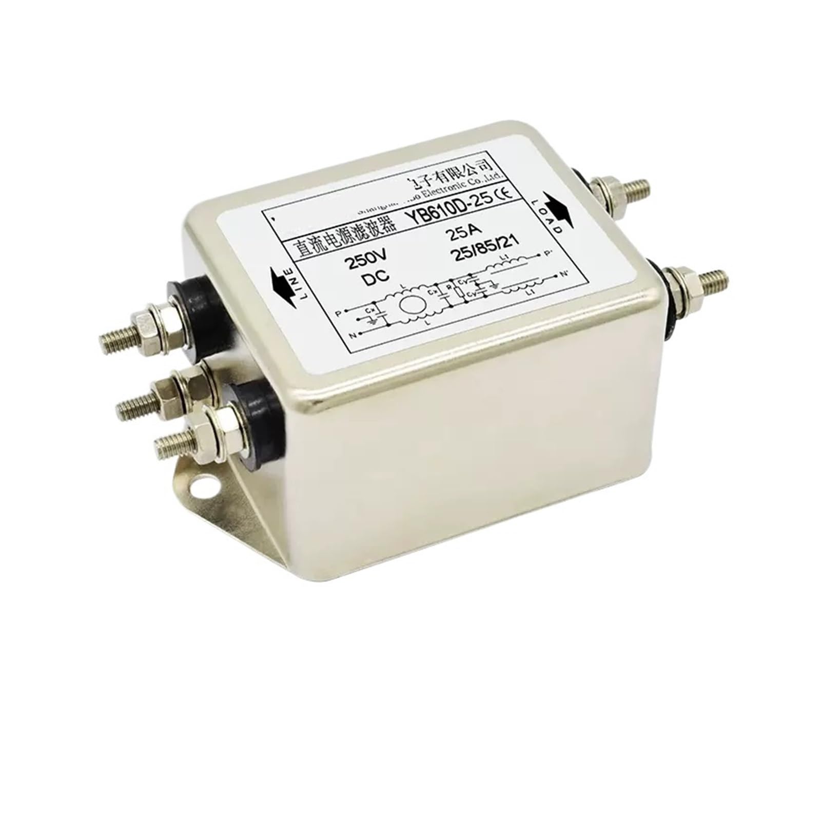 Filtro de alimentación CC de 12V 24V 48V YB610D-3A supresor de ruido 6A a 30A
