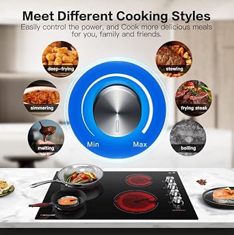 AMZCHEF 30 Inch Electric Cooktop, Built-in with 4 Burners Max 7000W with 30 Glass Ceramic Cook Top,Knob control, Hot Surface Indicator,220V - 240V Hard Wire, No Plug