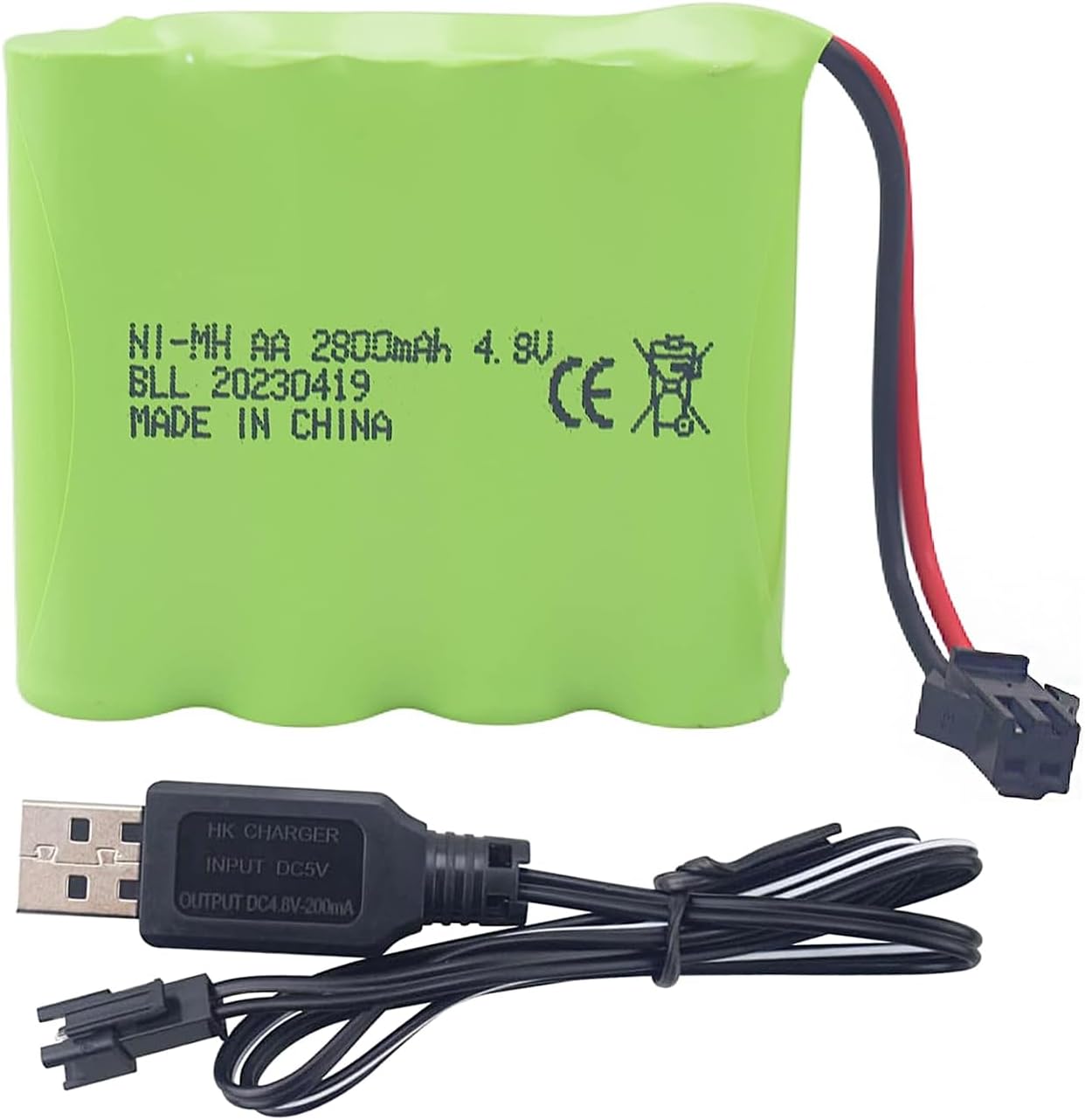4.8V 2800mAh AA Rechargeable Battery with SM-2P Plug and USB Charging Cable for SY-E511 RC Excavator Truck Engineering Vehicle E562 TD141 RC Remote Control Car Toy Car Spare Battery