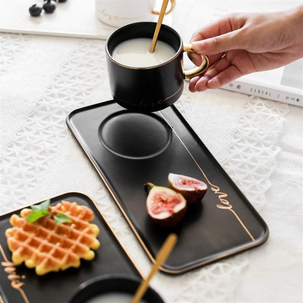 Amazon.com | ZHEXUNDIAN Coffee Cup And Saucer Set, Simple Gold Painted,  Ceramic Mug, With Snack Tray, Tea Cups (Color : Black): Cup & Saucer Sets