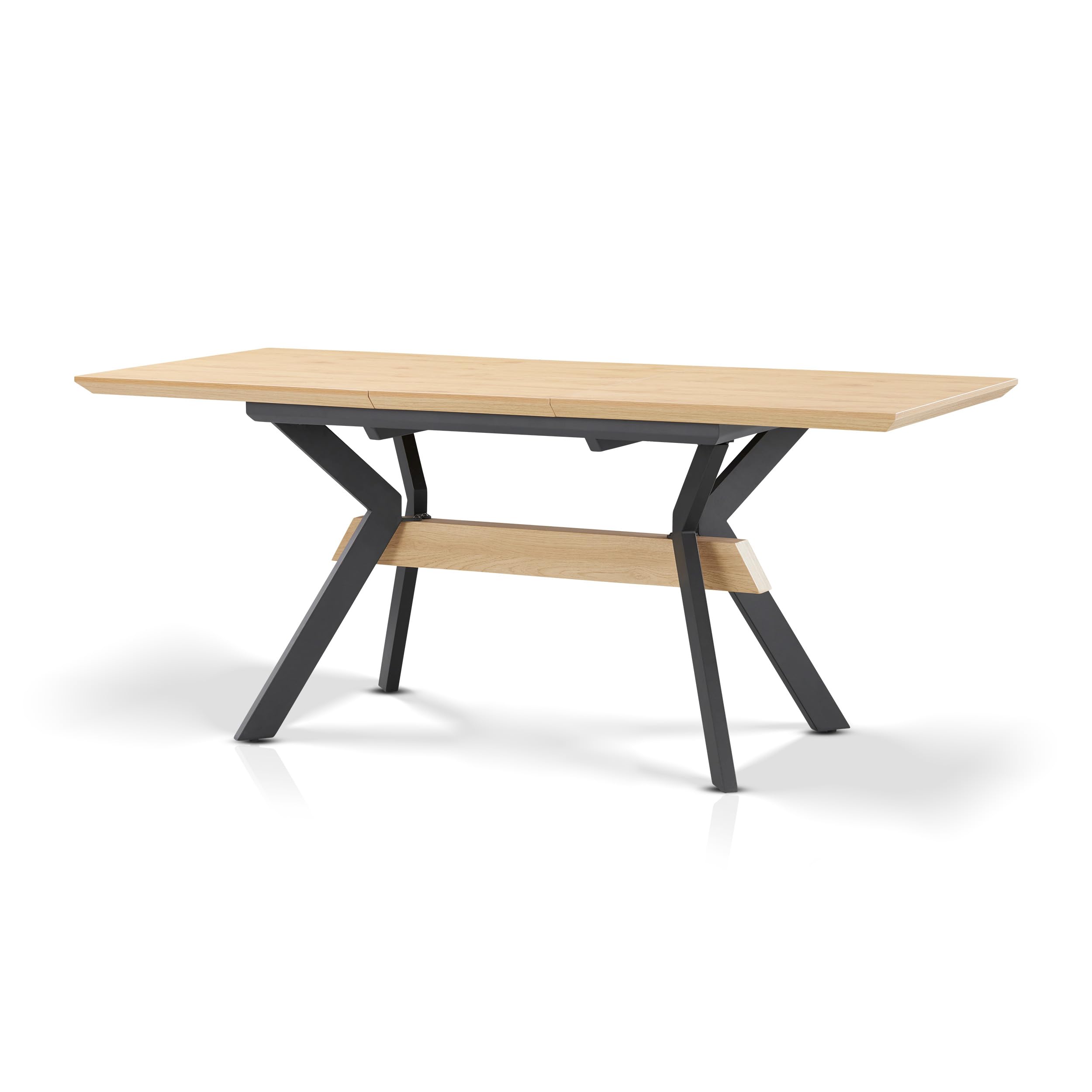 KHG Esstisch ausziehbar 140-180 cm - Küchentisch für 8 Personen mit Butterfly-Auszug, Eiche Optik, Schweizer Kante, Metallbeine beschichtet, Industrial Design, stabil & pflegeleicht