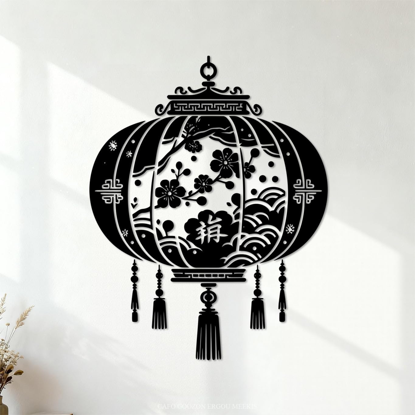 Fine Carving Decals Paper lamp Silhouette with Traditional Chinese Lantern Featuring and Japan Lantern 64x81.9cm It Won't Fall Off Black