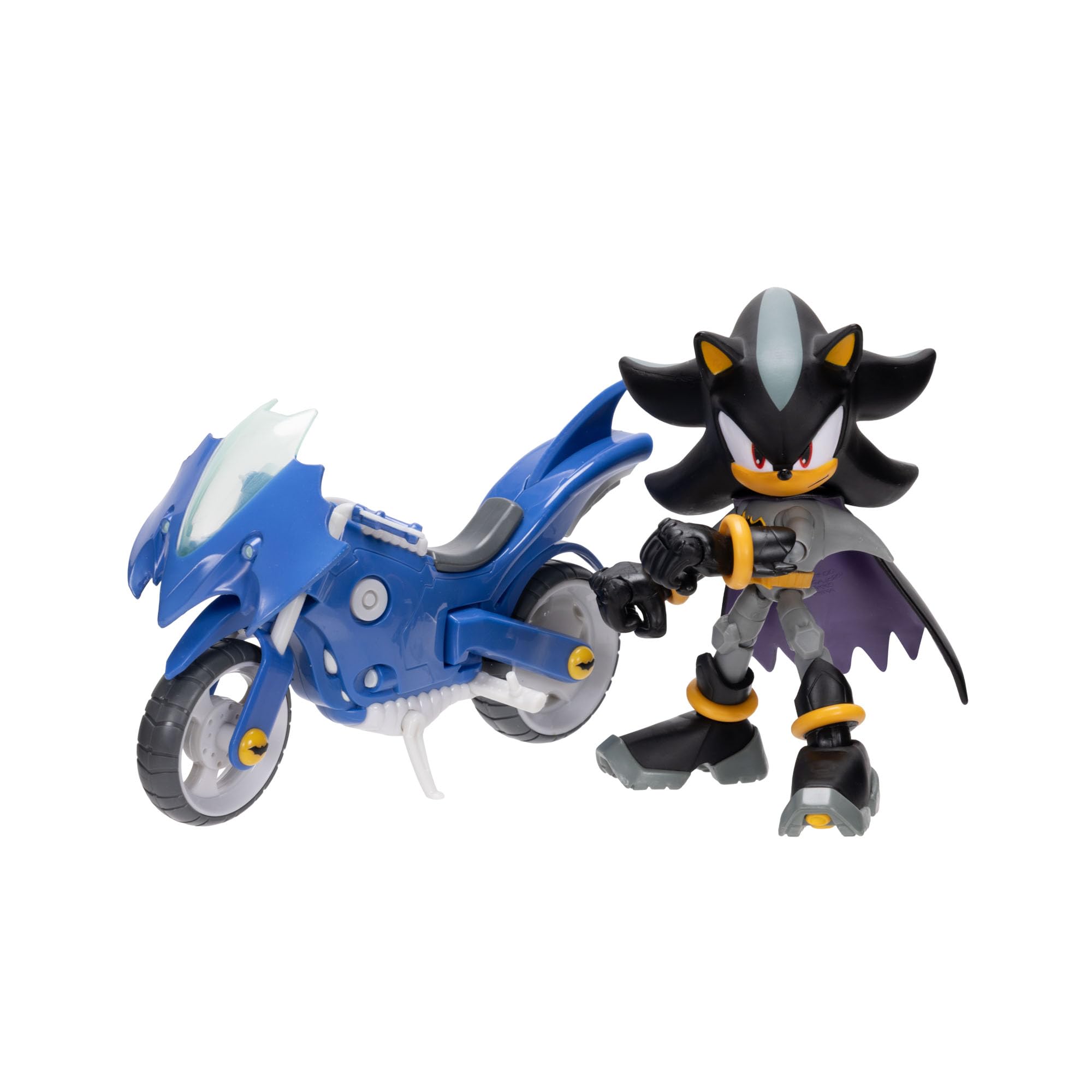 Coffret Figurine articulée DC x Sonic Shadow en Batman et Batcycle, Jakks Pacific, Comprenant Une Figurine Shadow de 12,7cm & Un véhicule interactif avec Roues Mobiles et béquille Fonctionnelle.
