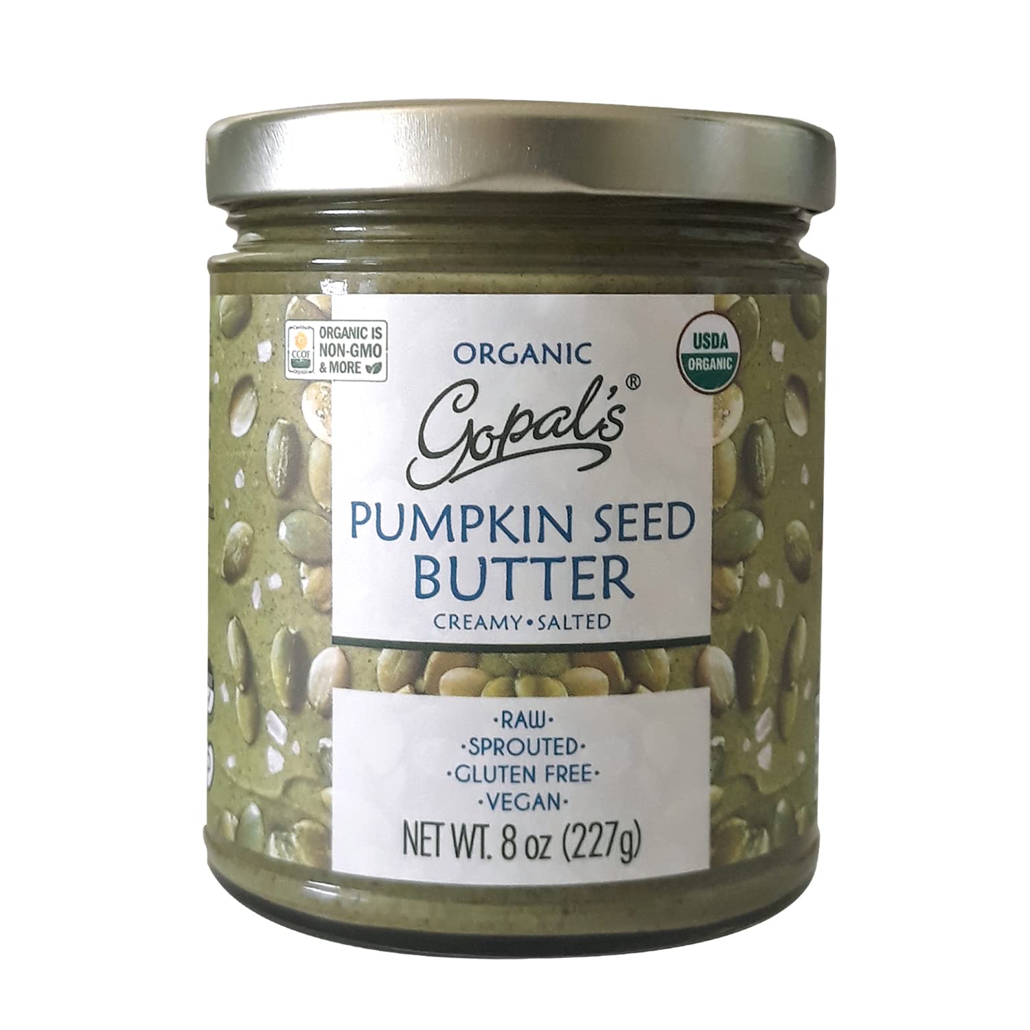 Gopal’s Sprouted Organic Raw Pumpkin Seed Butter, USDA Organic and Gluten-Free, Creamy and Salted - 8 Ounces | Keto, and Paleo-Friendly