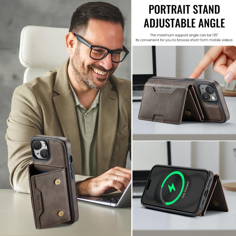 Funda iPhone 15 antichoque con protector RFID extraíble y soporte de carga inalámbrica 7