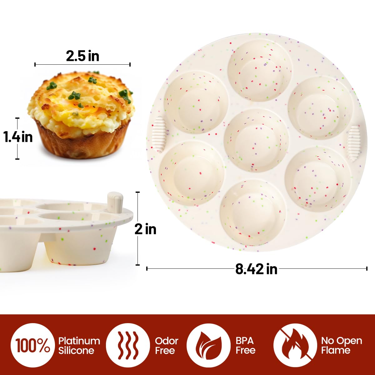 Molde de silicona para magdalenas para horno freidora de aire, olla instantánea, antiadherente, 7 tazas, fácil de manejar, sin BPA, para hornear bocados de huevo, magdalenas, mini quiche, paquete de 2