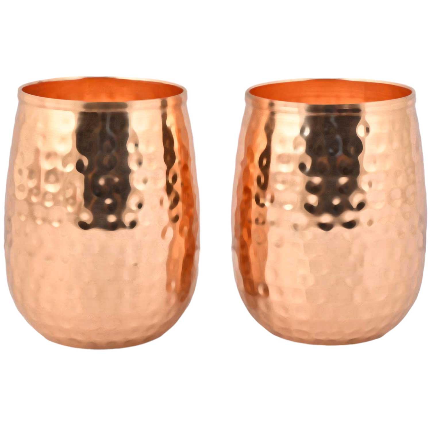 ANCIENTIMPEX Set of 2 Hammered Pure Copper Tumblers – 250ml Barrel Design for Ayurvedic Health Benefits.