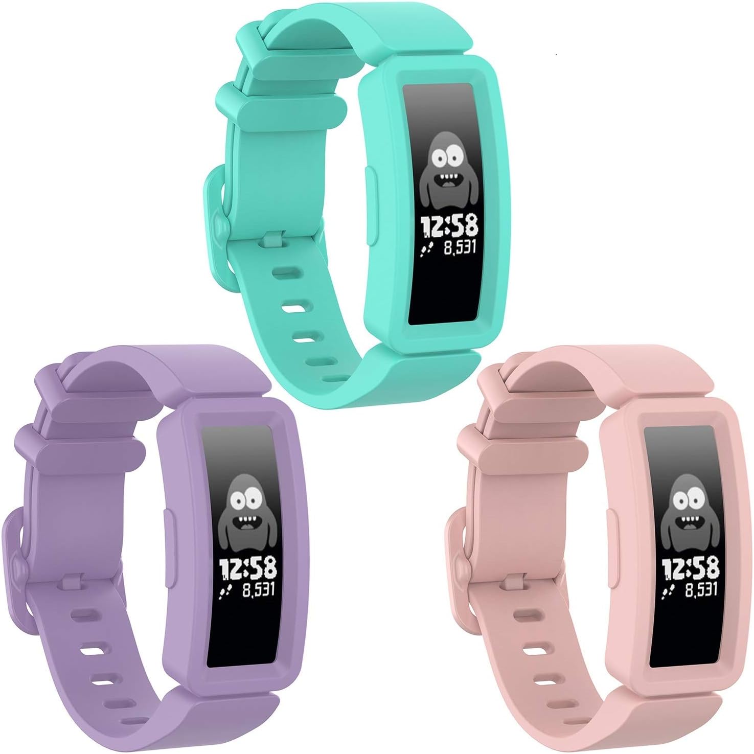 Compatible with Fitbit Ace 2 Bands for Kids 6+, Soft Silicone Bracelet Accessories Watch Band Repalcement Strap, Colorful Sport Wristbands for Fitbit Ace 2/ Inspire HR for Boys Girls