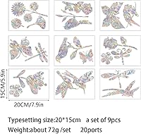 Vista 5 de Adhesivos anticolisión para ventanas, 9 calcomanías estáticas para ventana para evitar golpes de pájaros, vinilo prismático no adhesivo, calcomanías