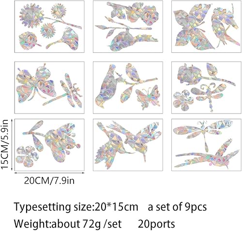 Miniatura 5 de Adhesivos anticolisión para ventanas, 9 calcomanías estáticas para ventana para evitar golpes de pájaros, vinilo prismático no adhesivo, calcomanías