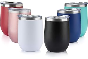 6 Pack 12 oz Insulated Stainless Steel Wine Tumbler with Lid: Indulge...