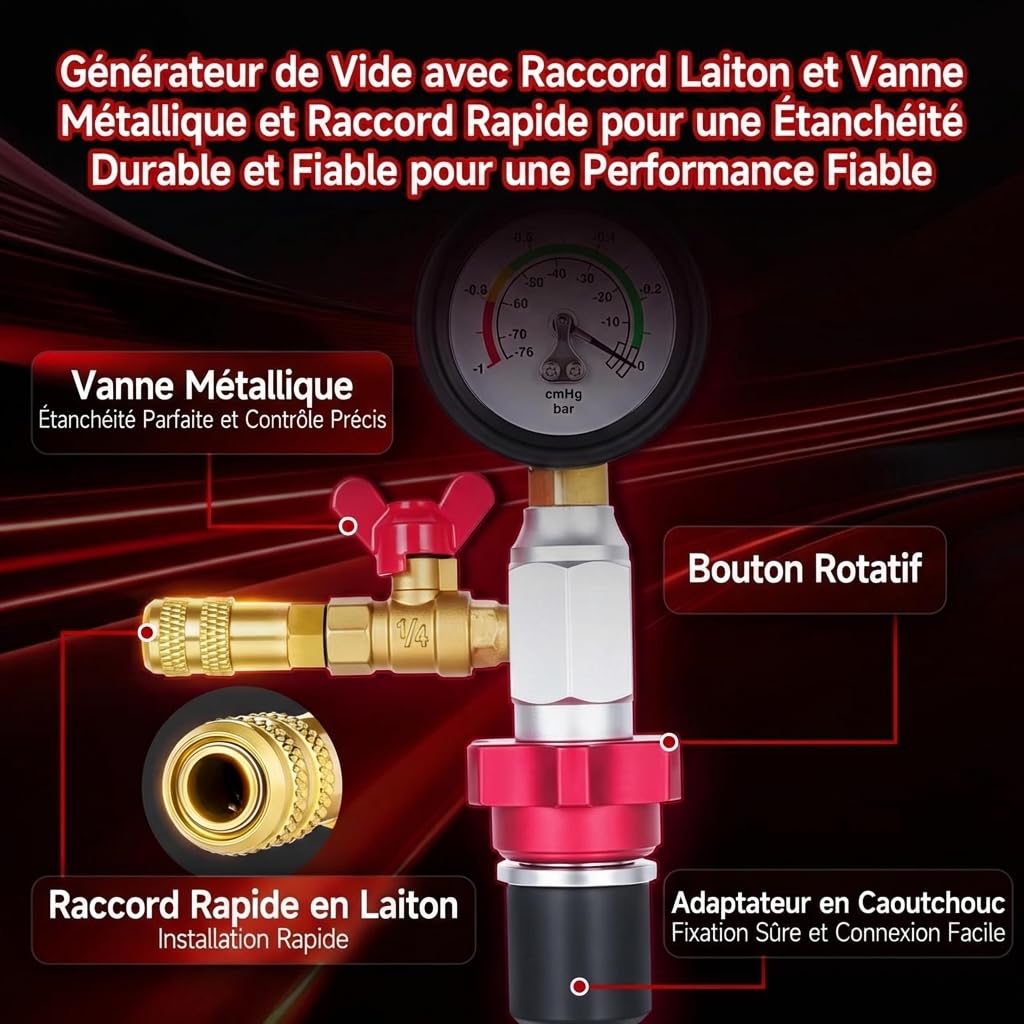 BILITOOLS Kit de Remplissage sous Vide pour Liquide de Refroidissement 10 Pièces, Outil de Dégazage Rapide pour la Purge et Le Remplissage du Circuit de Refroidissement