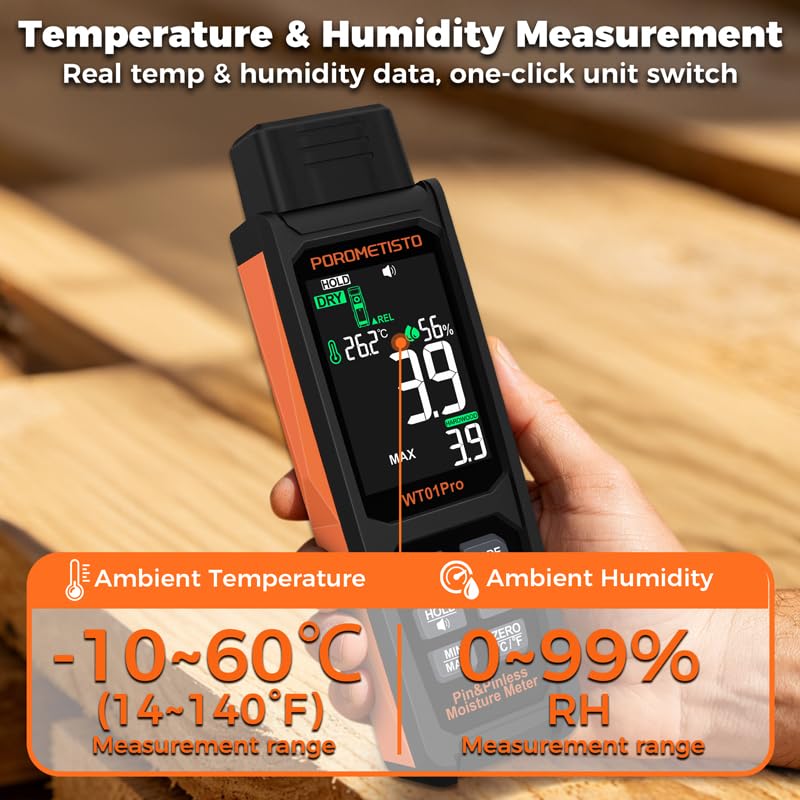 Igrometro Professionale Digitale 2 in 1 con Sonda e Senza Sonda POROMETIST