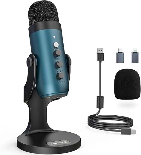 zealsound USB Microphone – Plug &amp; Play Noise Cancelling Mic for Phone/PC/Laptop/Tablet/ PS4 &amp; 5 – Professional Desktop Mic