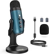 USB Condenser Microphone,Computer PC Gaming Mic,Plug&Play Microphones for PS 4&5.Monitor Adjust&Volume Control,Mic Gain Control,Mute Button for TikTok,YouTube Podcast on Mac&Windows(Teal)
