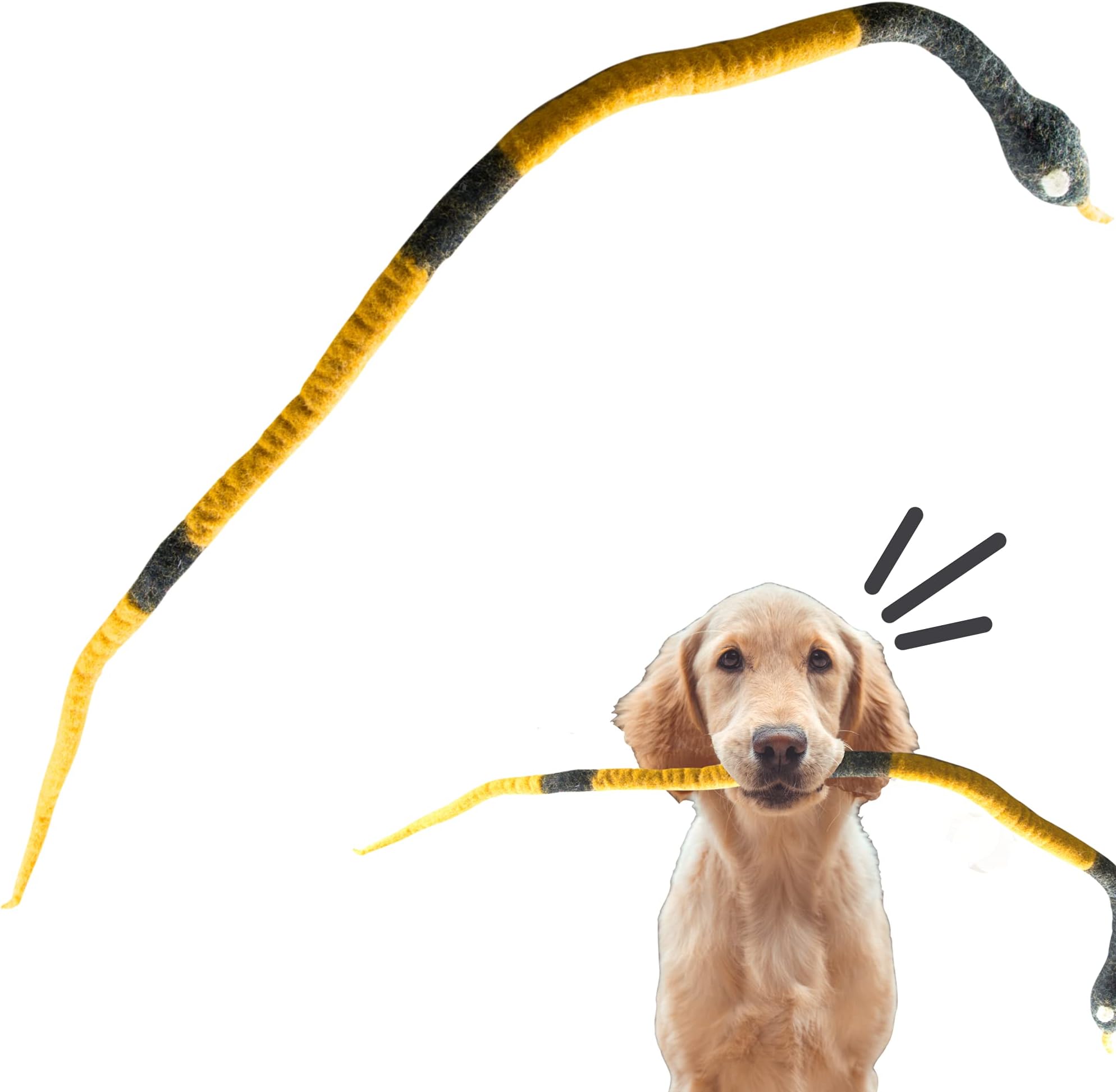 Wool Snake, No Stuffing Cat and Dog Play Toy, Handmade, All Natural (40 Inch, Black/Yellow)