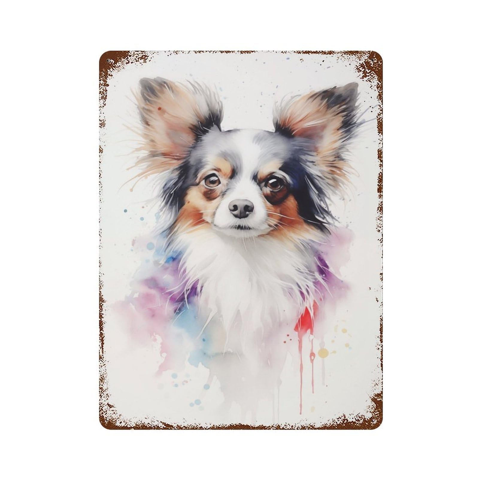 Retro Metal Sign with Papillon Dog Portrait Design 15.7"x11.8", for Living Room, Hallway And Home Decor, Farmhouse Wall Decor