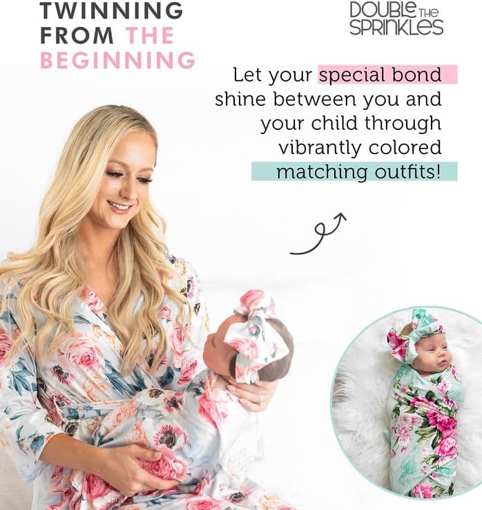 Miniatura 5 de Conjunto de bata y manta de maternidad, trajes de mamá y bebé a juego, bata de hospital, manta y sombrero., Rojo Plaid