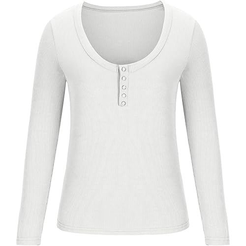 Womens Crew Neck Long Sleeve Trendy Slim Fitted Pullover Tops Casual Comfy T-Shirt Sexy Rib Knit Long Sleeve Tops