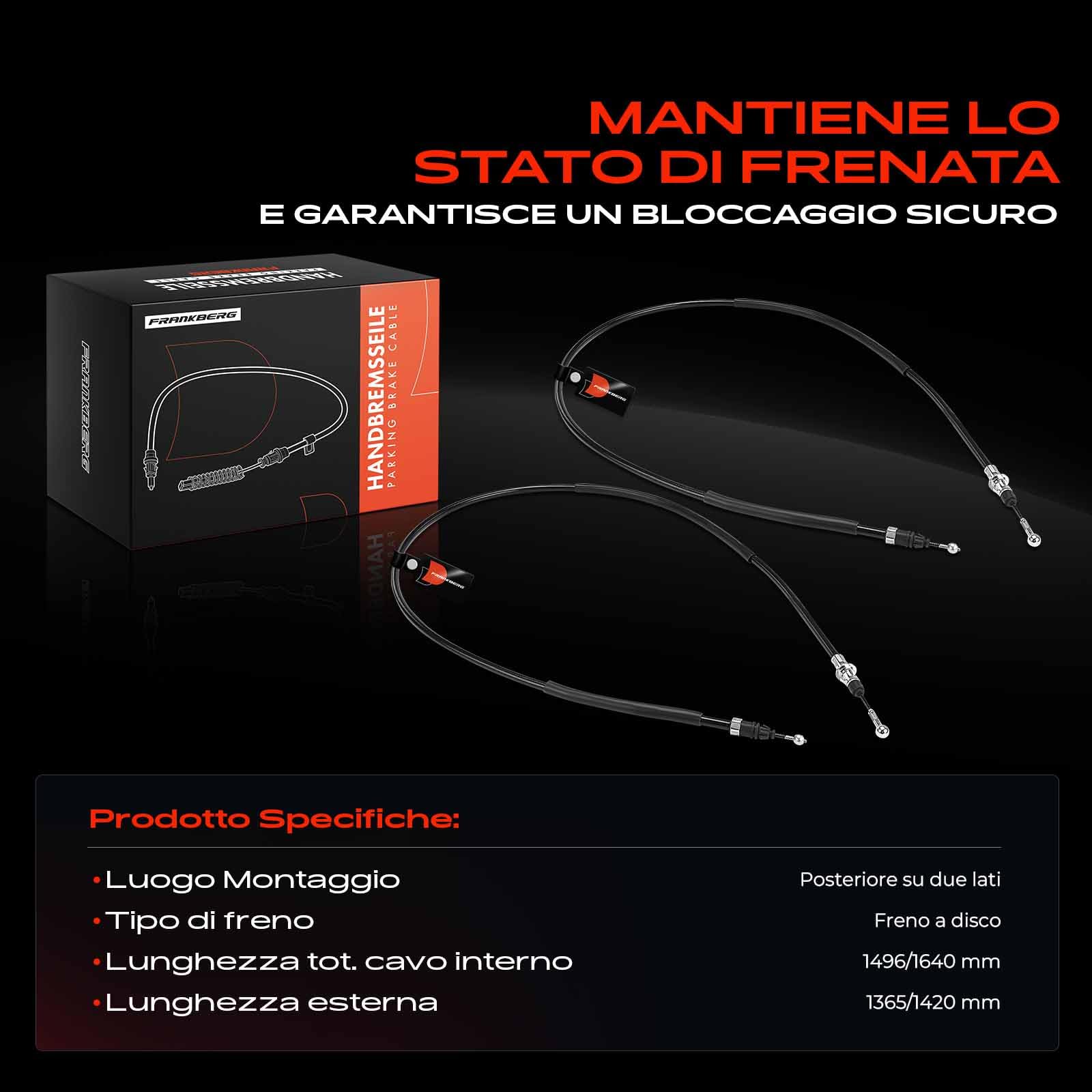Frankberg 2x Cavi freni a mano Posteriore sinistro destro Compatibile con Vivaro Furgone X83 Trafic II Bus JL Vivaro A Pianale/Telaio X83 Primastar Bus X83 Vivaro Combi X83 Replace# 3653100QAD