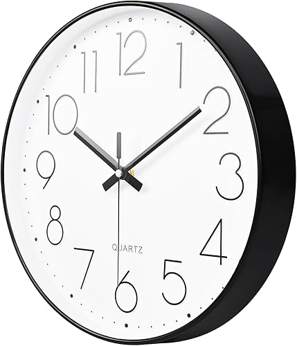 Miniatura 5 de Relojes de pared negros pequeños de 8 pulgadas, silenciosos, sin tictac, funciona con pilas, para dormitorio, baño, cocina, oficina