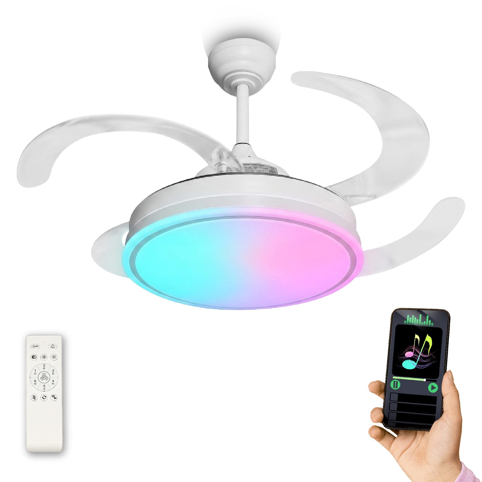 LED ATOMANT Ventilateur LED Haut-parleur Pales Rétractables Ø109cm 60W CCT/RGB