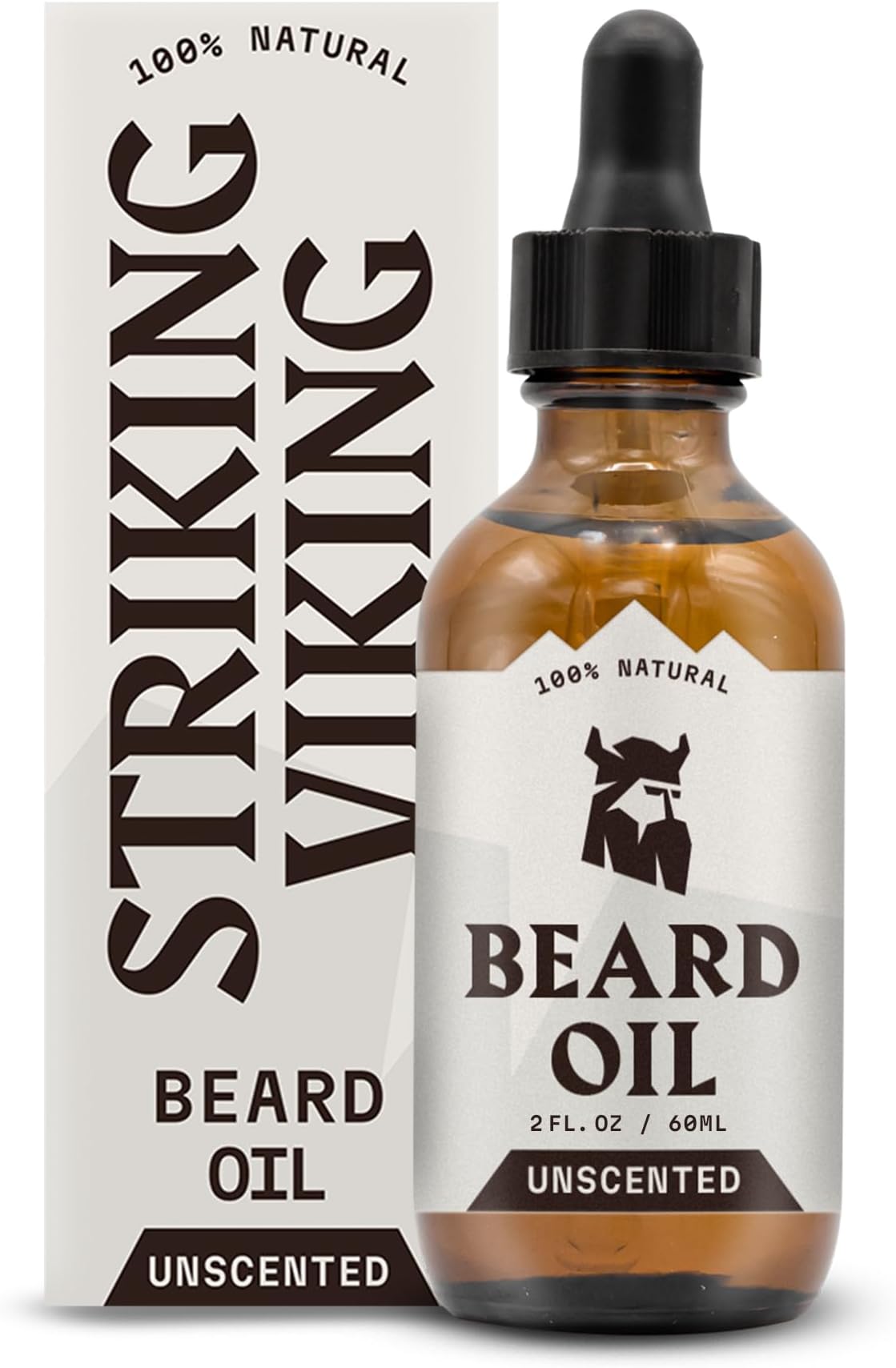 Striking Viking Beard Oil - 60 ml, Unscented, Vegan - Beard Growth Oil for Sensitive Skin - Fast-Absorbing Fragrance-Free Formula for Men - Soothes & Moisturises Sensitive Skin