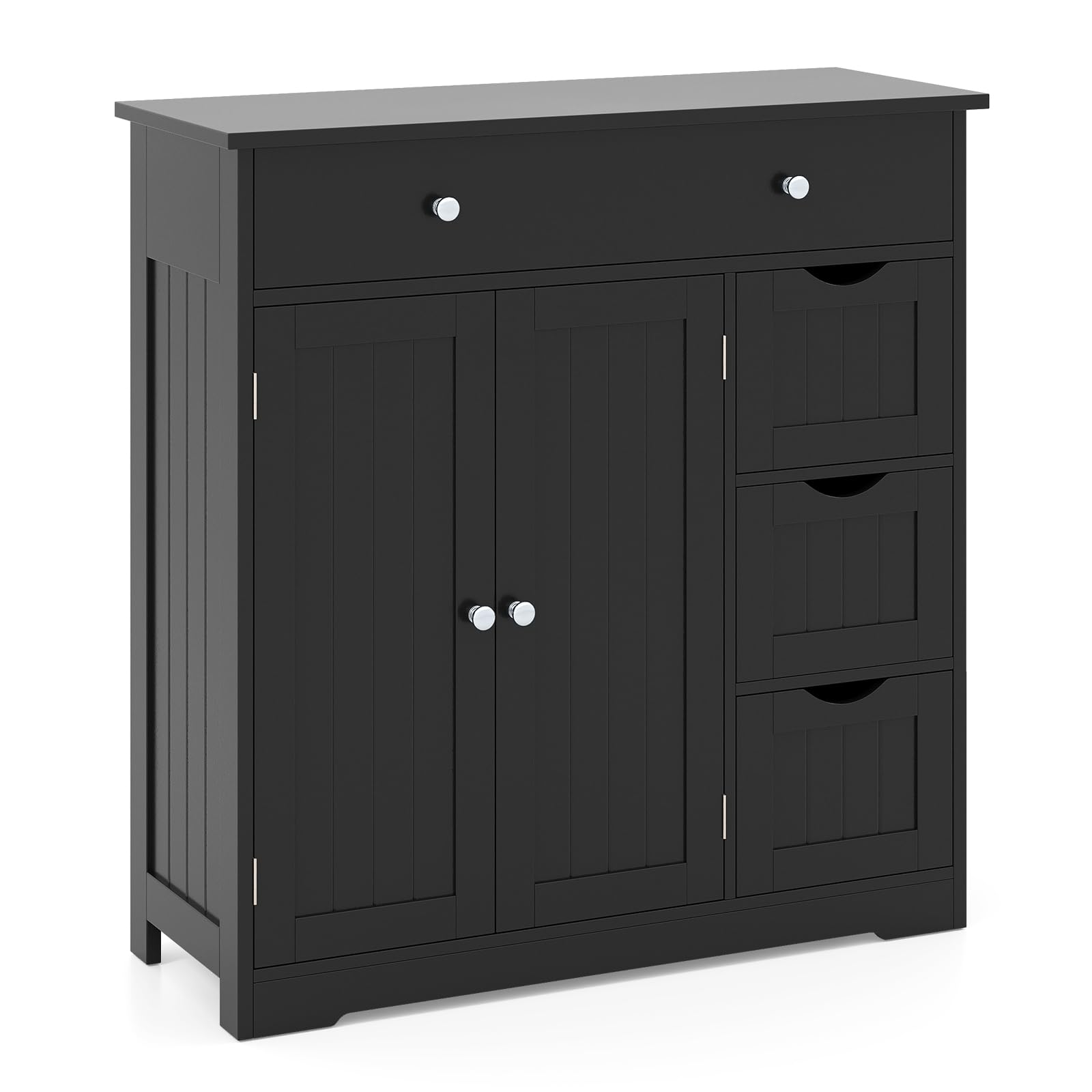 COSTWAY Bathroom Floor Cabinet, Freestanding Storage Cupboard with 4 Drawers, 2 Doors & Adjustable Shelf, Wooden Bathroom Storage Unit Side Cabinet for Living Room Kitchen Hallway, 80x30x82cm (Black)