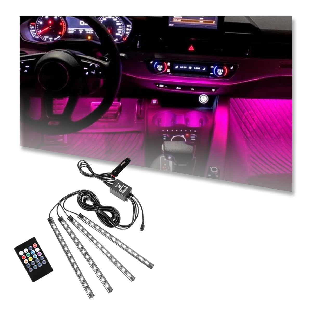 4PCS Car LED Strip Lights, Car Accessories APP Control Multicolor Music Car Strip