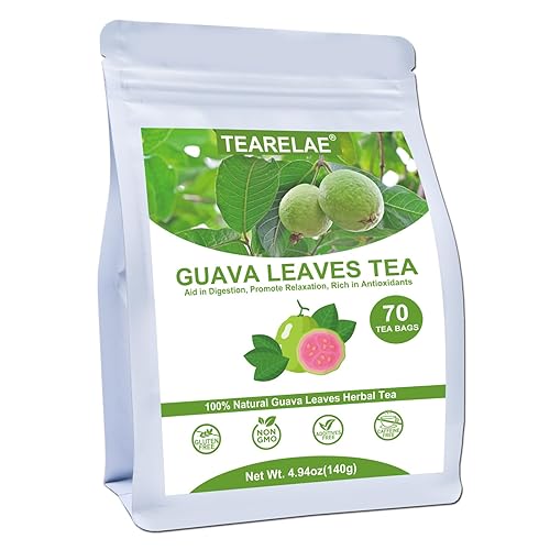 TEARELAE - Bolsas de té de hojas de guayaba - 70 unidades - Hojas de guayaba naturales 100% puras - Ayuda en la digestión, fomenta la relajación -