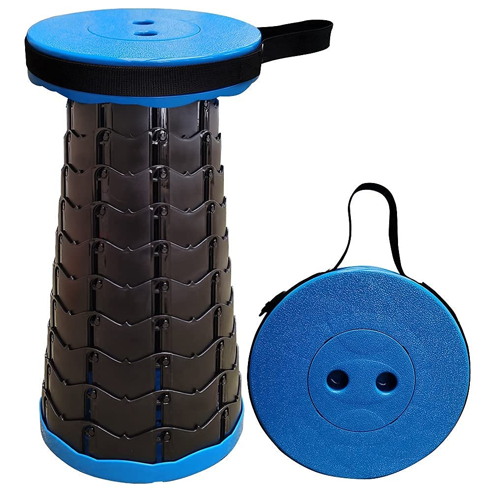 Sgabello pieghevole portatile retrattile, sgabello telescopico regolabile, sgabello telescopico portatile robusto e retrattile,Sgabello da campeggio(Blue)