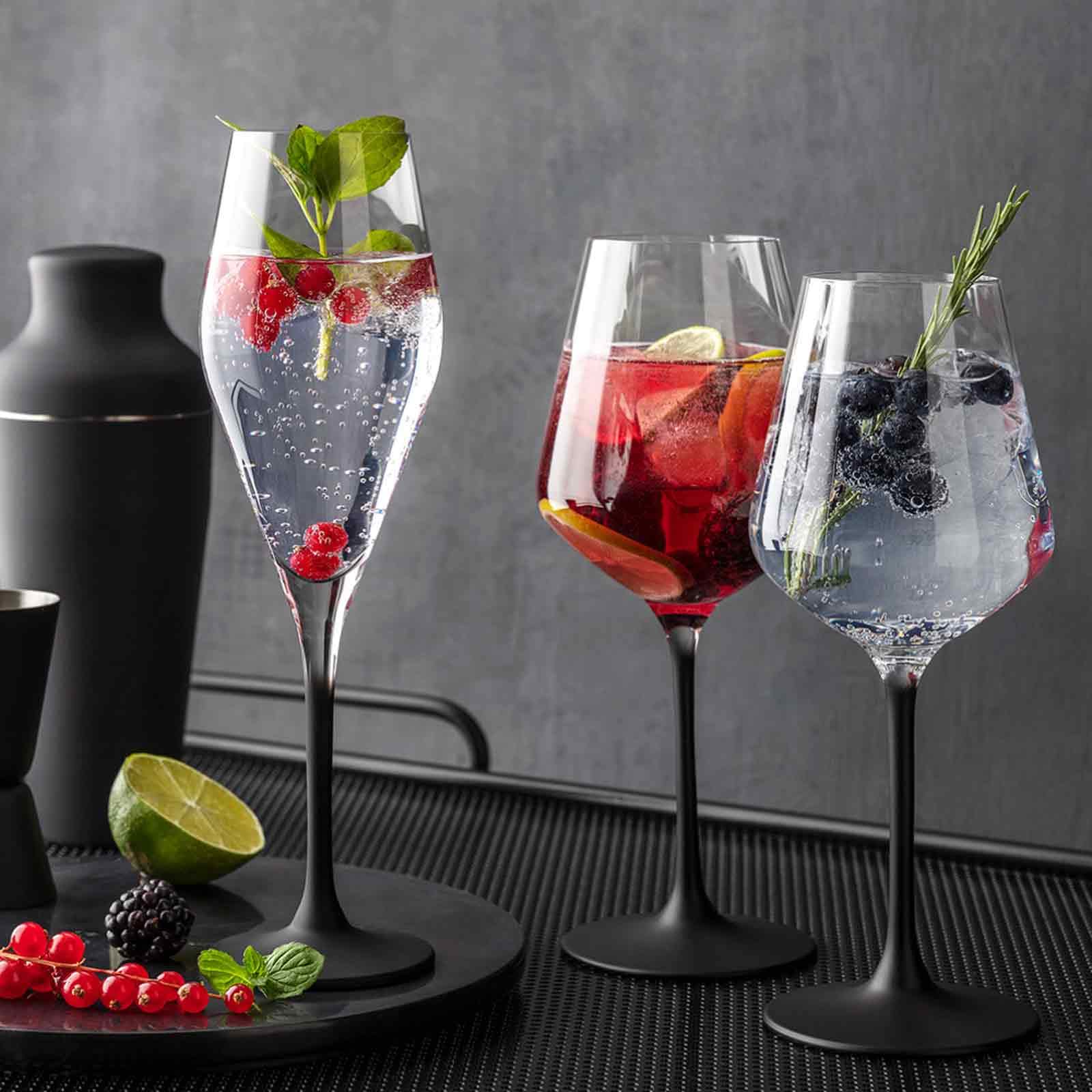 Villeroy & Boch Manufacture Rock Wein- und Sektgläser 12er Set, Rotweinglas 470 ml, Weißweinglas 380 ml, Sektglas 260 ml, Kristallglas, Transparent/Schwarz