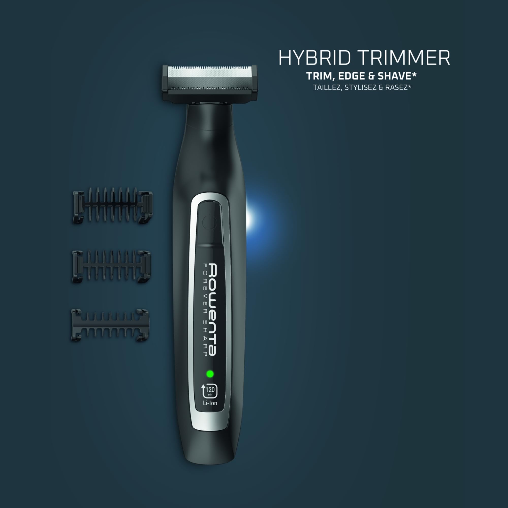 ROWENTA | Forever Sharp Tondeuse Barbe Hybride 3en1 | Tailler Styliser Raser Aucun Remplacement De Lame Nécessaire Lames En Acier Inoxydable Tête Amovible Autonomie 120 min Wet & Dry TN6000F5