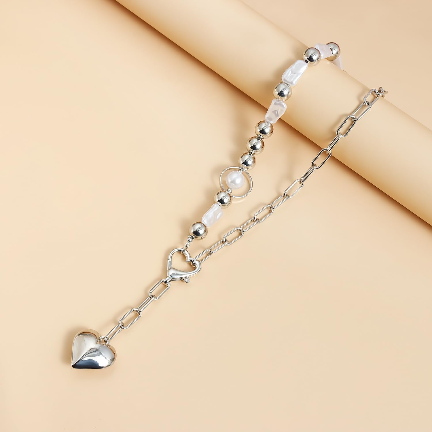 Chunky Gold Heart Necklaces for Women Puffy Heart Pendant Necklace Boho Pearl Choker Necklaces Statement Necklace Trendy Prom Jewelry Gift - Image 5