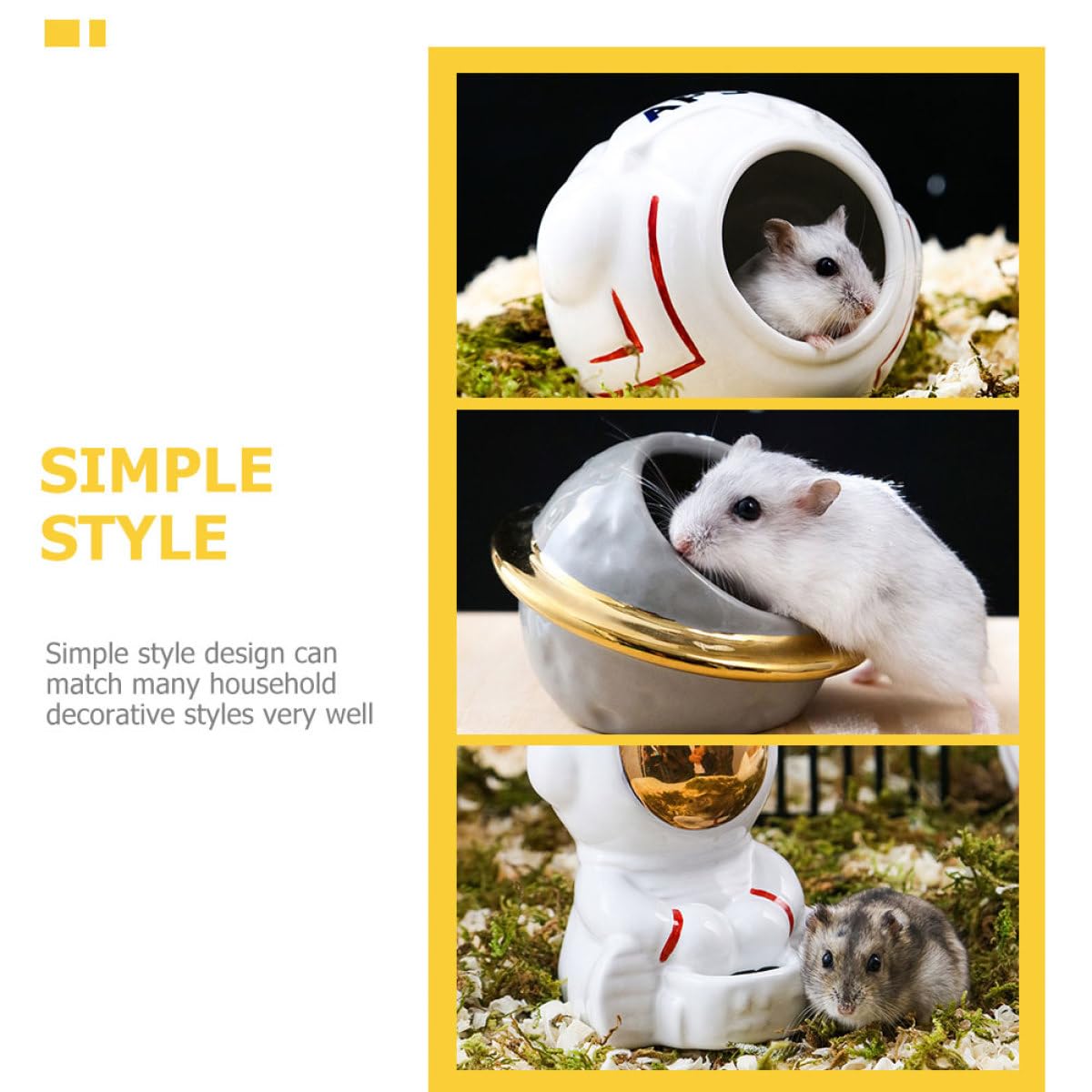 jojofuny Hamster Keramik Futternapf Satz Weltraum Thema mit Trinkflasche Keramikbadewanne und Versteck Sicher und Glatt für Zwerghamster und Kleintiere Zubehör