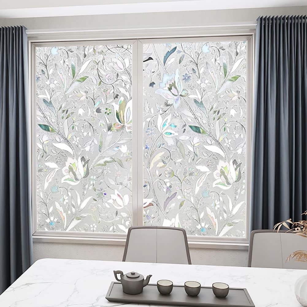 Tulip Window Film, Stained Glass Decals, Decorative Vinyl, Static Cling Stickers (35.4 x 157.4 in) - No Adhesive, Non-Glue