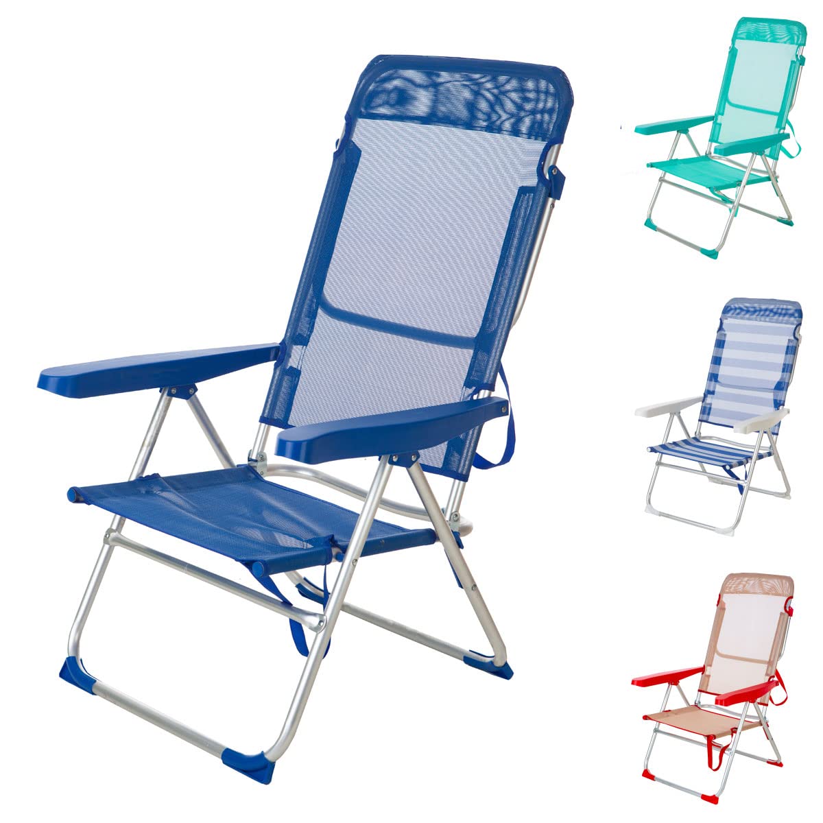 Creaciones Llopis Silla de Playa Alta Reclinable Convertible en Tumbona 4 Colores Disponibles (Blue)