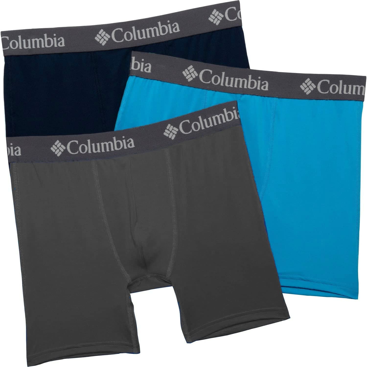 Columbia Calzoncillos tipo bóxer de poliéster y elástico para hombre, 3 pares, carbón/azul brújula/azul marino universitario, Large