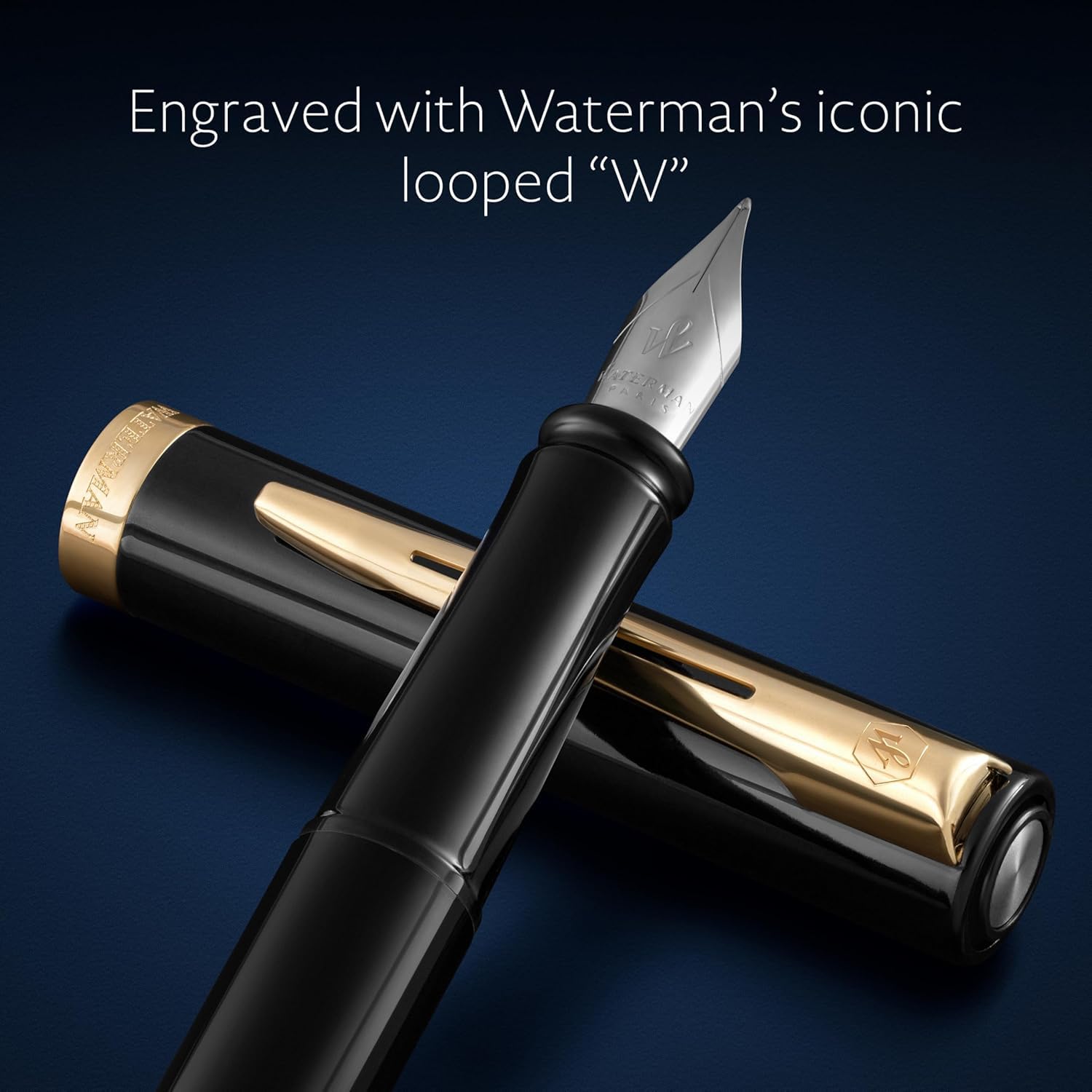 Waterman Impression - Stylo plume avec gravure - Personnalisable - Élégant stylo d'écriture - Cadeau pour hommes et femmes - Encre bleue (Black GT)