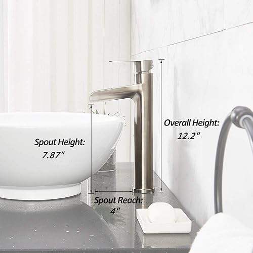 Miniatura 2 de VCCUCINE - Grifo de fregadero de níquel cepillado, grifo de baño de cascada de un solo agujero, grifo de lavabo alto con drenaje desplegable y dos