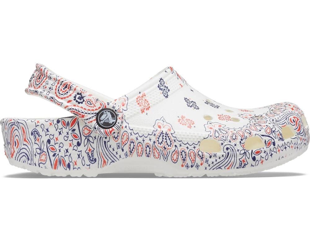 Crocs Unisex-Adult Classic Printed Floral Clogs, Americana Paisley, 10 Women/8 Men
