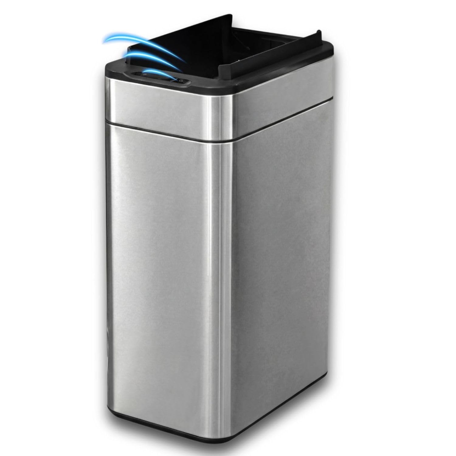 FLINQ 60L Sensor Mülleimer aus Edelstahl – Automatischer Küchenmülleimer mit Bewegungs­sensor – Großer Abfalleimer für Küche – Soft-Close Deckel - Silber