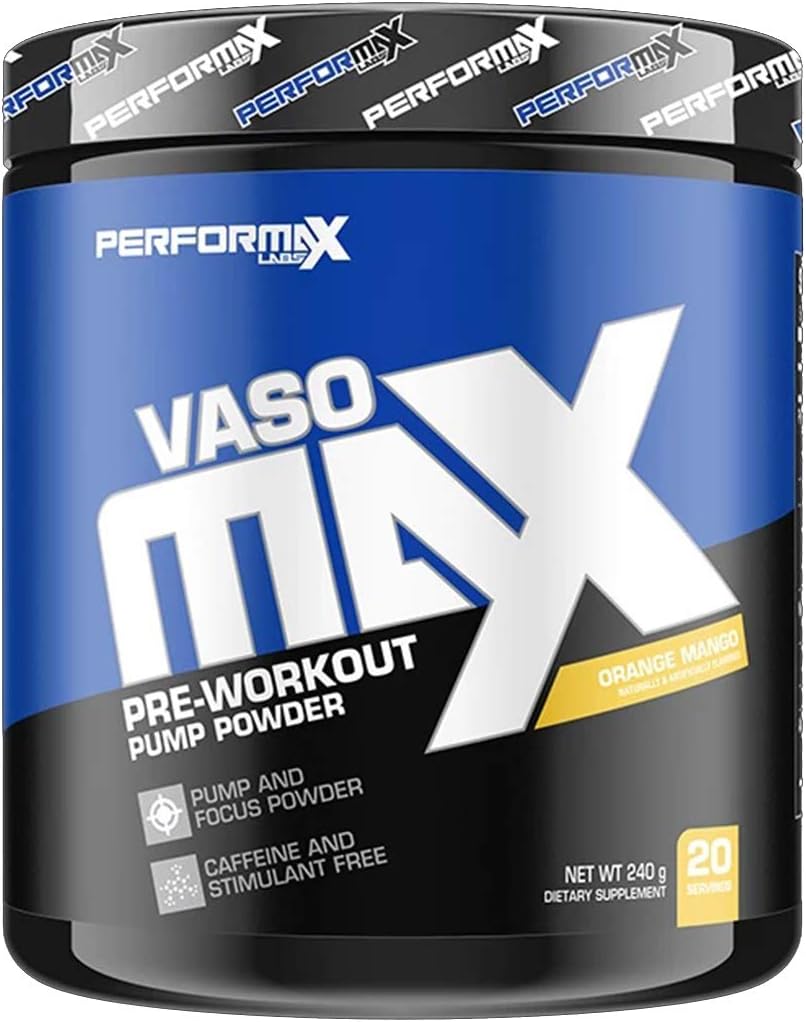 Performax Labs VasoMax | Caffeine Free Energy Focus Nitric Oxide Pre Workout Pump Powder, Orange Mango