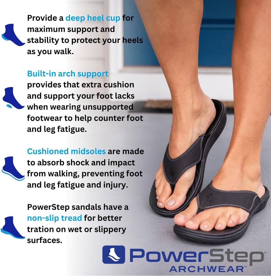 PowerStep Archwear, Women's Arch Supporting Thong Sandal, Women's Orthotic Casual Dress Flip Flop, Shock Absorbing Sole, Plantar Fasciitis Relief, Neutral Arch, Lightweight, Non-Slip Tread
