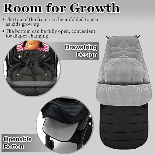 Miniatura 4 de XIFAMNIY Saco de dormir universal para bebé grueso para proteger al bebé del clima frío del invierno en cochecito, cochecito (forro polar negro de