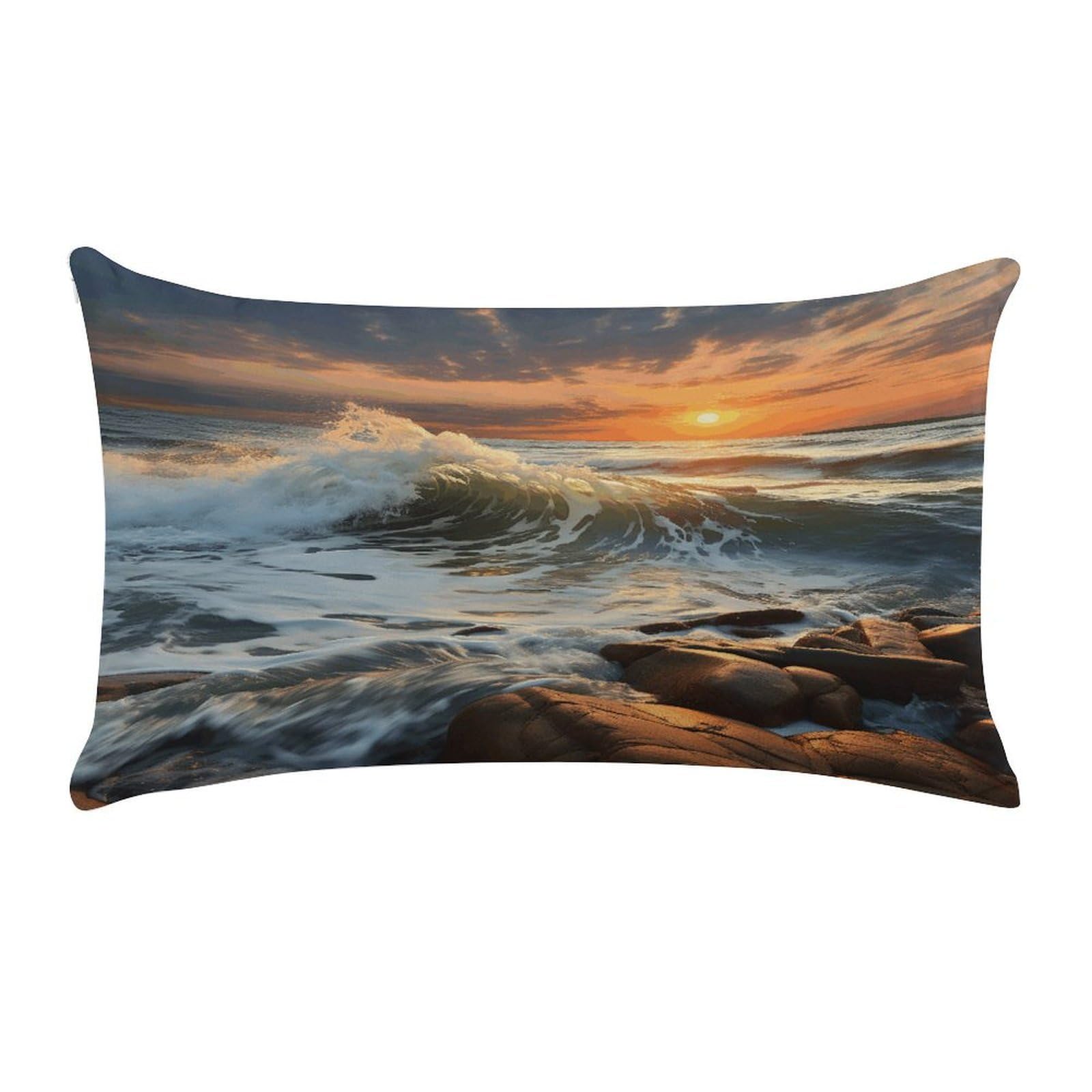 Wsoihfec Style Rocky Wave Sunset Paintingcushion Case Throw Pillow Cover