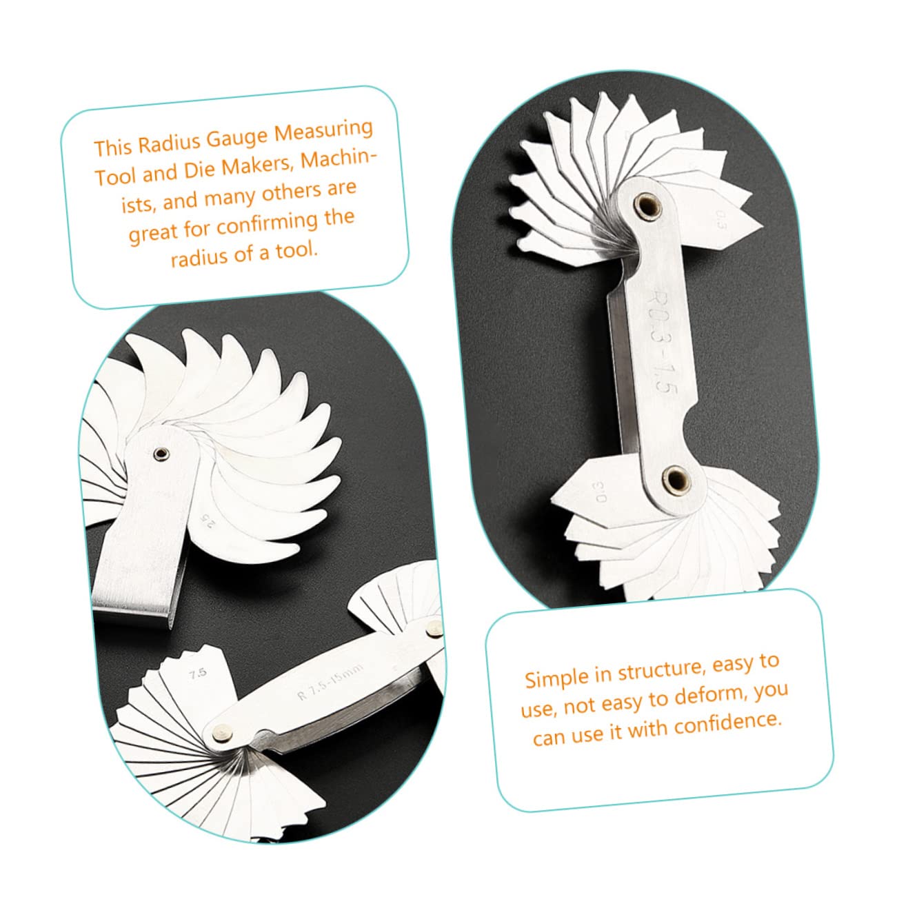 PRETYZOOM 2pcs Radius Gauge for Concave and Convex Measurement High Precision Stainless Steel Fillet Tool for Gap Measurement