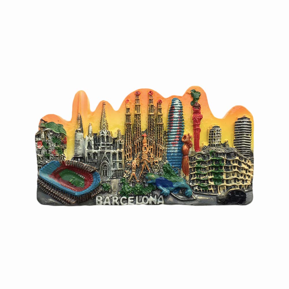 Wedarego Barcelona Spain 3D Landmark Refrigerator Magnet Resin Travel Souvenirs,Handmade Home & Kitchen Decoration Barcelona Fridge Magnet Collection Gift