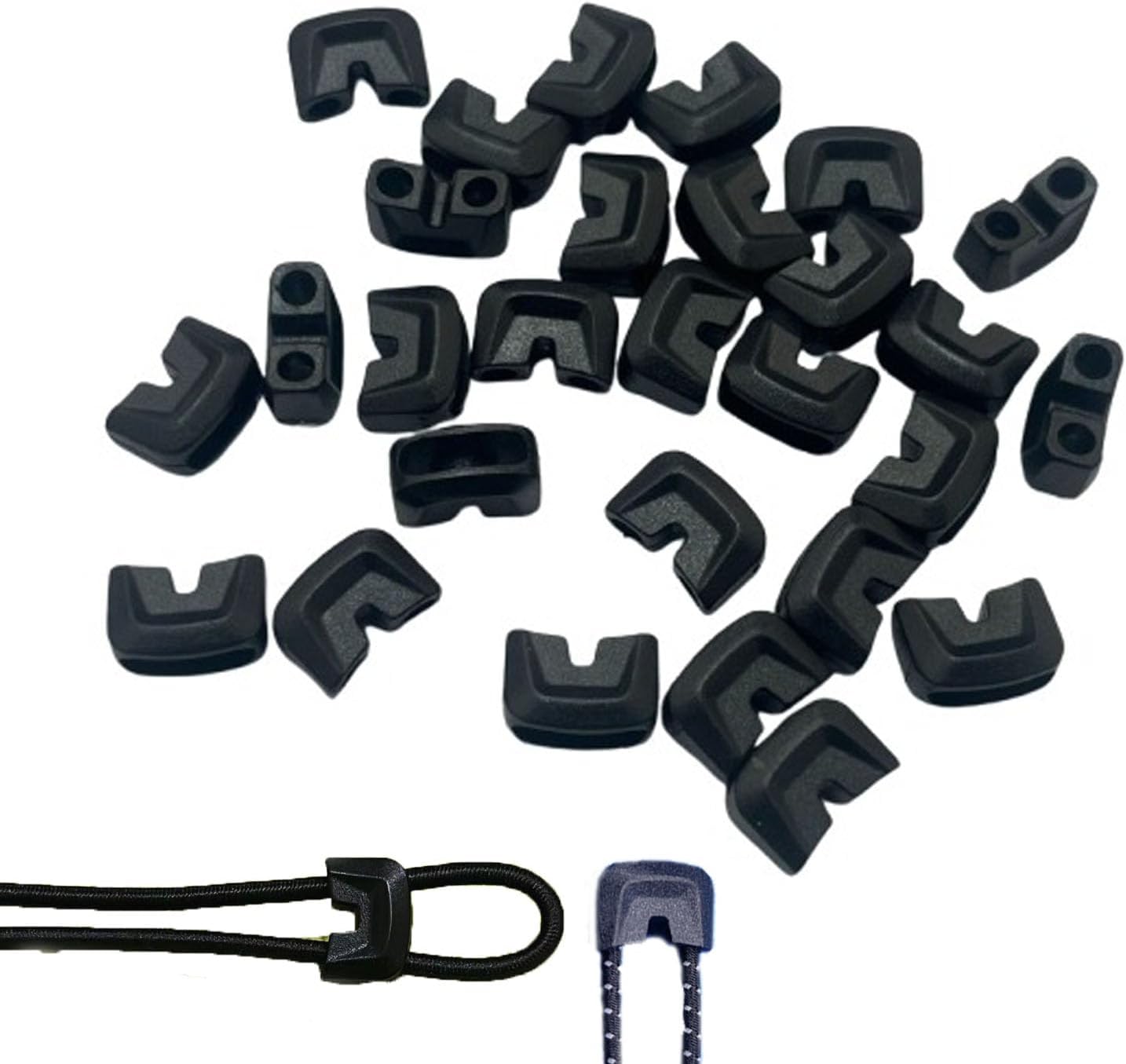 30 Pack Stretchy String Locks 1/8'' Double Hole Plastic Spring Cord Locks Elastic Cord Ends Stopper for 3mm Elastics Strings Elastics Bungee Cords Drawstrings Lanyard Paracord Shock Cords Rope